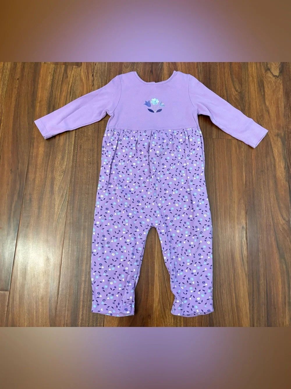 Baby Gap y2k Purple Floral long sleeve embroidered jumpsuit